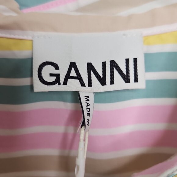 Ganni Striped Button Down Collared Shirt Size EU40 NWT - Picture 3 of 6